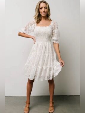 Baltic Born Tate Smocked Lace White and Cream Dress Women’s Size S